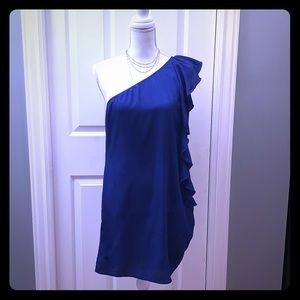 Royal blue half shoulder dress